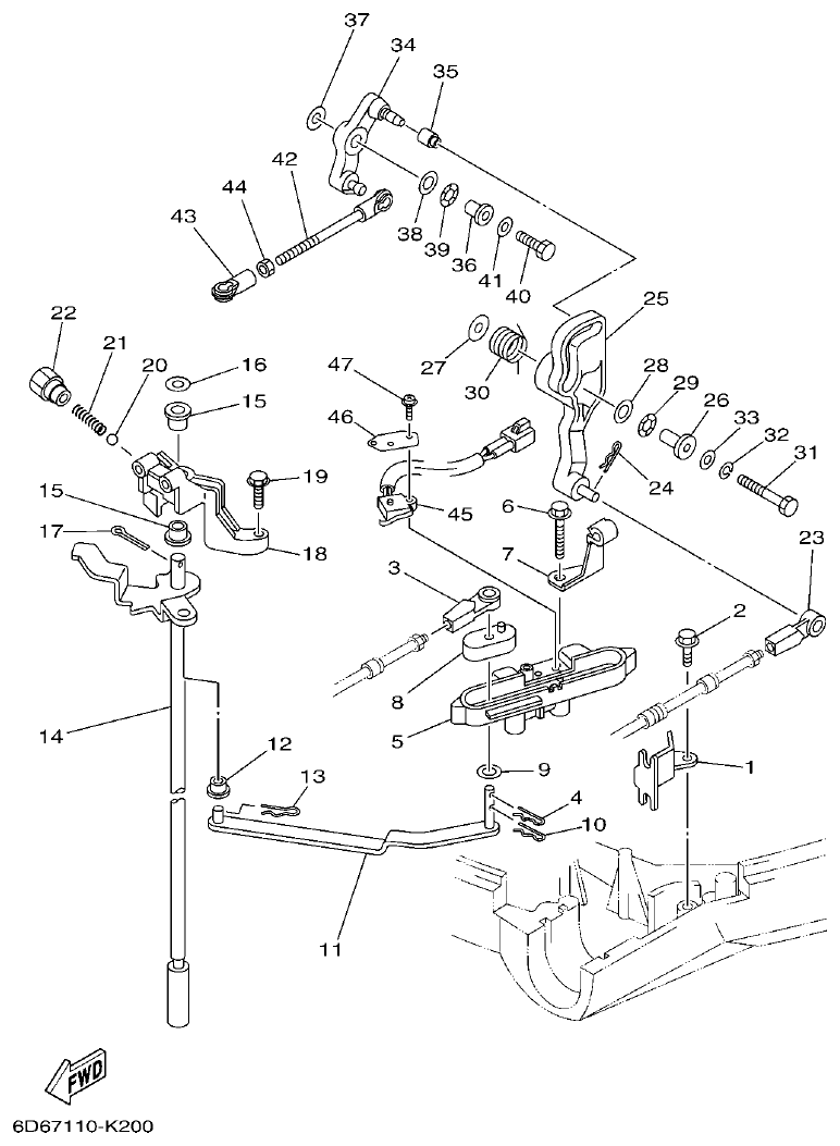 Yamaha F80BET, F100DET CONTROL parts diagram